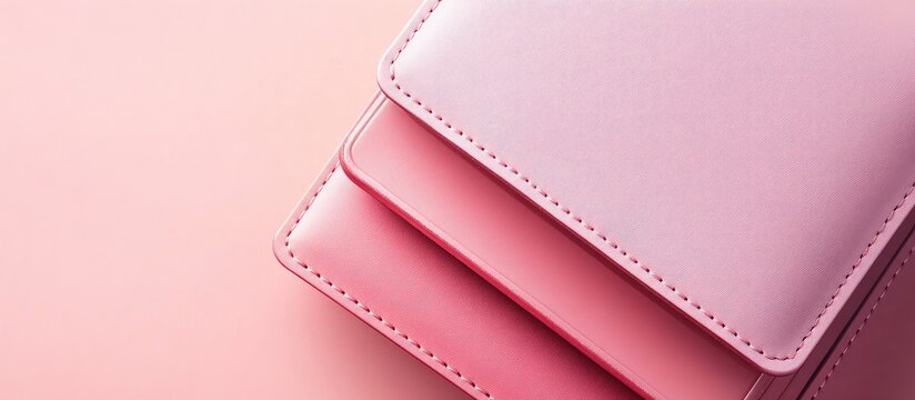 Pastel pink leather notebooks stacked on a soft pink background, showcasing a modern and minimalist stationery aesthetic with smooth textures.
