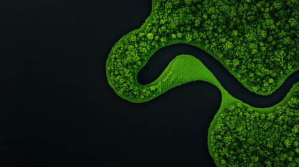 An aerial view of winding rivers cutting through lush greenery, highlighting the harmonious design o