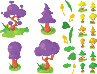 Collection of vector colorful flat trees