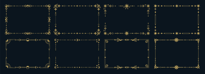 Celestial frame. Astrology mystical border, decorative boho framing with sun moon stars, mystic cosmic ornamental elements, esoteric astrology concept. Vector banners