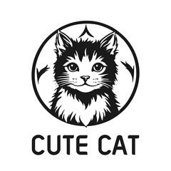 cute cat logo design with black colour