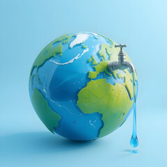 Naklejka premium Planet Earth with Faucet: World Water Day Illustration