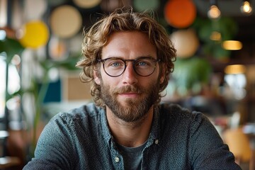Focused Startup Founder Intently Working on Laptop in Vibrant Coworking Space