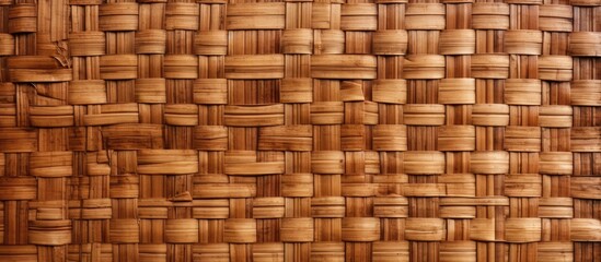 Intricate rattan weaving texture showcasing warm brown tones, with symmetrical patterns and a tactile quality, perfect for background use.