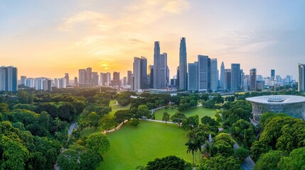 Obraz premium City Park Sunset Panorama