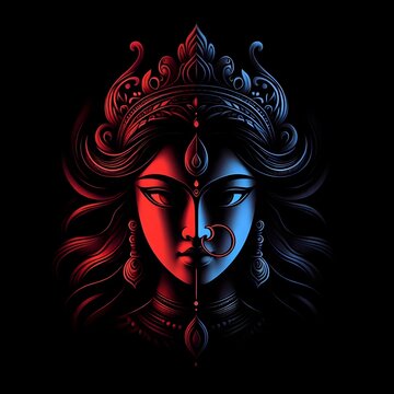 portrait of maa durga on black background