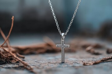 Intricate gothic silver cross pendant reflecting elegance with minimalistic background details