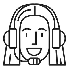 Customer service operator line icon vector isolated. Simple symbol of contact center. Female person as a worker in call center. Customer assistant.