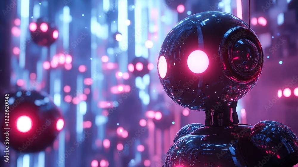 Poster a 3d concept of an ai robot mind visualized with glowing spheres