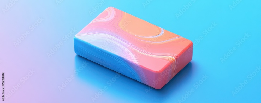 Poster colorful abstract rectangular object with marbled surface on gradient background