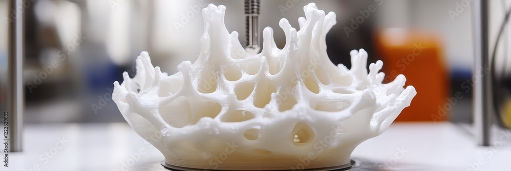 Poster a 3d printer creating a complex object in a lab