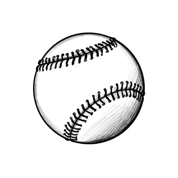 Baseball, hand-drawn pencil drawing, illustration, black, transparent background, PNG