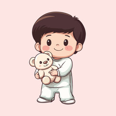 A boy holding a teddy bear vector illustration 