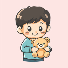 A boy holding a teddy bear vector illustration 