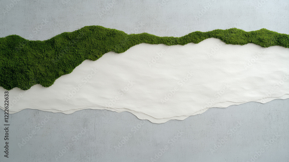 Poster A controlled reveal of a moss layer by a human hand, emphasizing the beige middle layer and the clea
