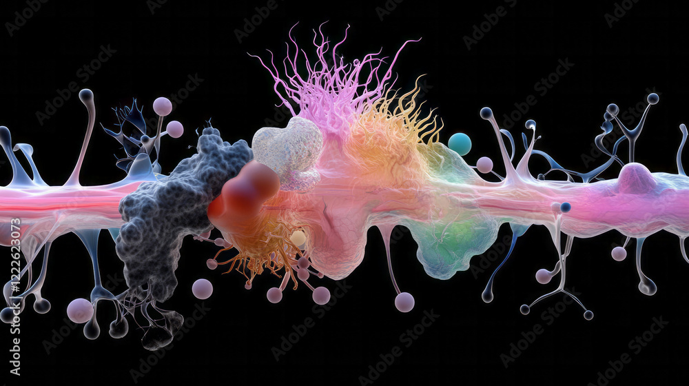 Aufkleber a comprehensive 3d model illustrating the pre- and postsynaptic neuron structures, including recepto