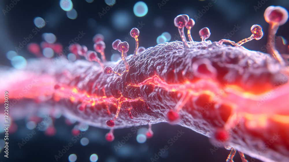Fototapete a comprehensive 3d model illustrating the pre- and postsynaptic neuron structures, including recepto