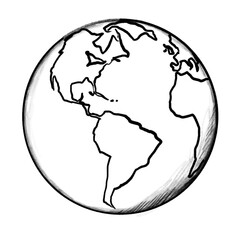 Earth globe, hand-drawn pencil drawing, illustration, black, transparent background, PNG
