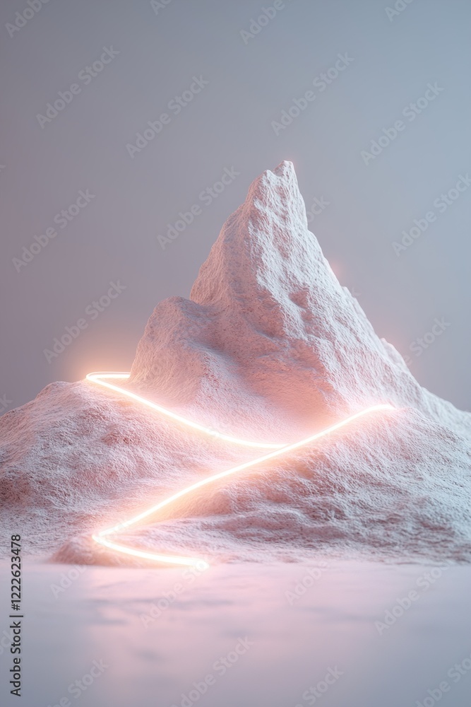 Poster a minimalist mountain features a glowing pathway spiraling upward, symbolizing personal growth and r