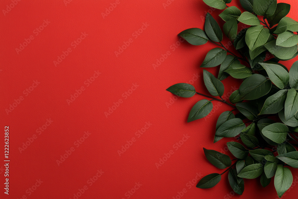 Poster an overhead view of curling green vines bristling with thorns, laid across an intense red gradient s