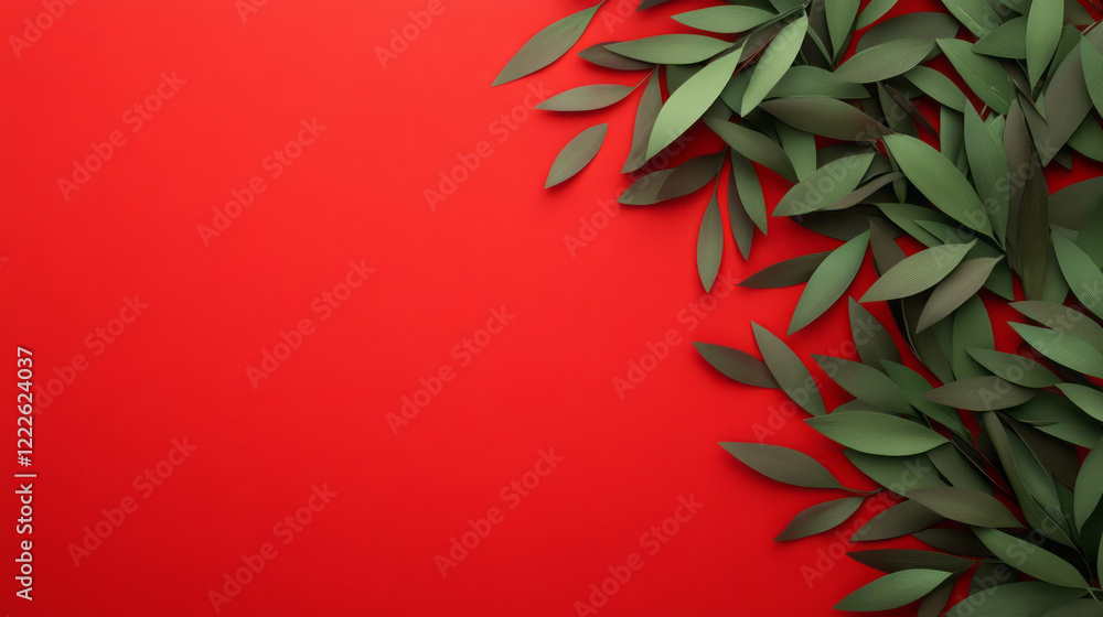 Aufkleber A vivid pattern of intersecting, sharp green stems arranged on a strong red gradient, highlighting t