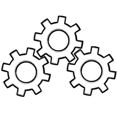 Technology, gear wheel, hand-drawn pencil drawing, illustration, black, transparent background, PNG