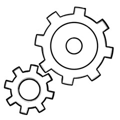 Technology, gear wheel, hand-drawn pencil drawing, illustration, black, transparent background, PNG