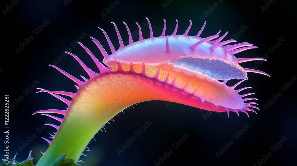 Poster a crisp, saturated capture of a venus flytrapâ€™s open jaws, showcasing the spinesâ€™ sharpness and