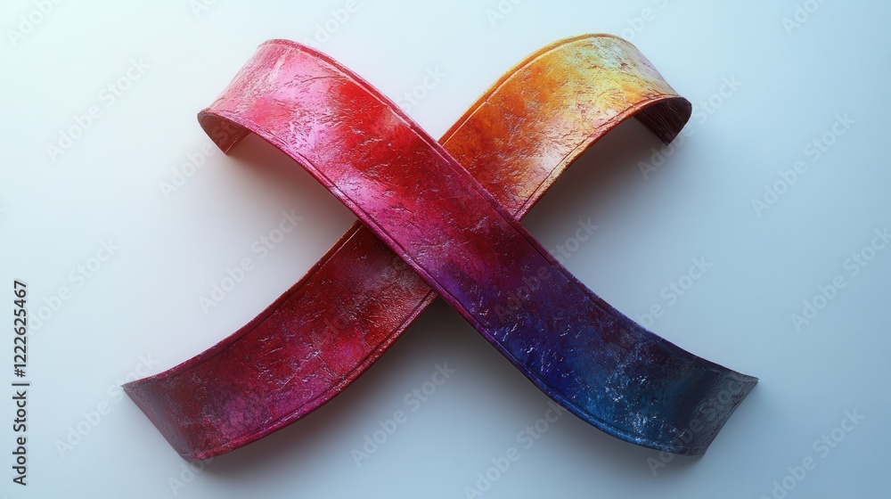 Poster colorful abstract ribbons intertwined on a smooth surface, creating a vibrant visual contrast