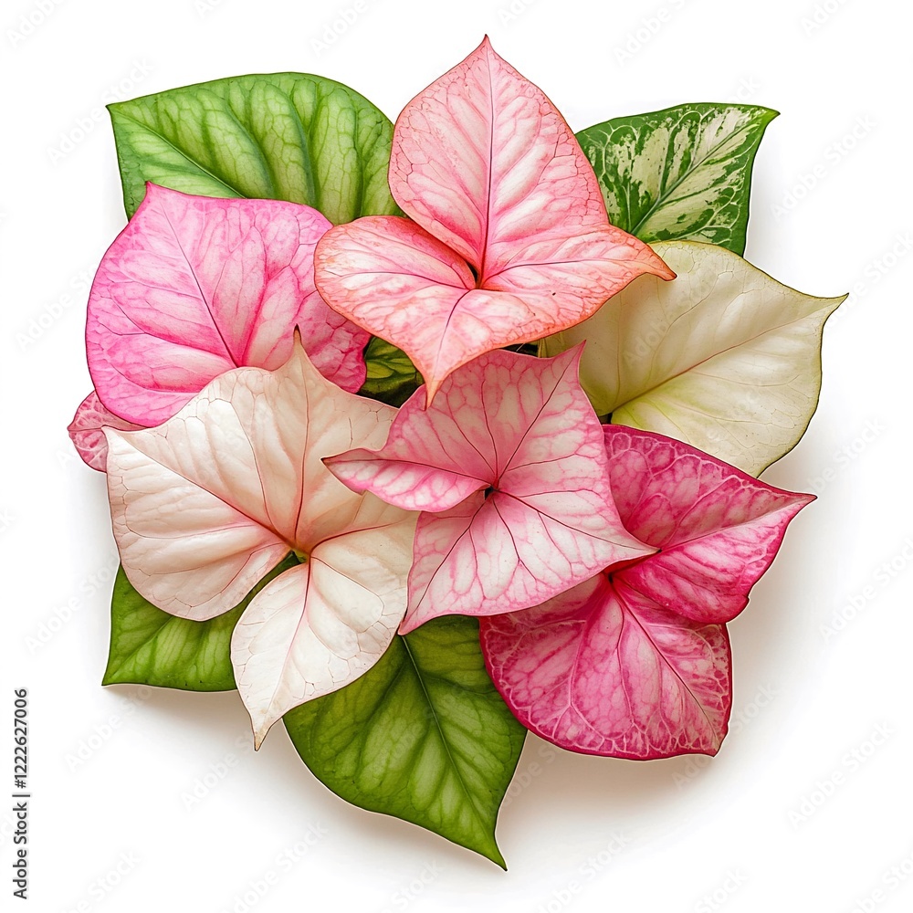 Aufkleber Colorful Tropical Leaves with Varied Shapes and Patterns on White Background