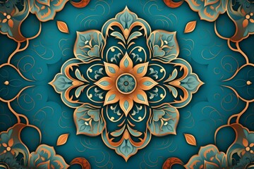Teal and gold floral damask pattern forming a luxurious and elegant backdrop