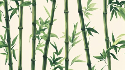 Green bamboo stems and leaves seamless pattern. Illustration for your design.