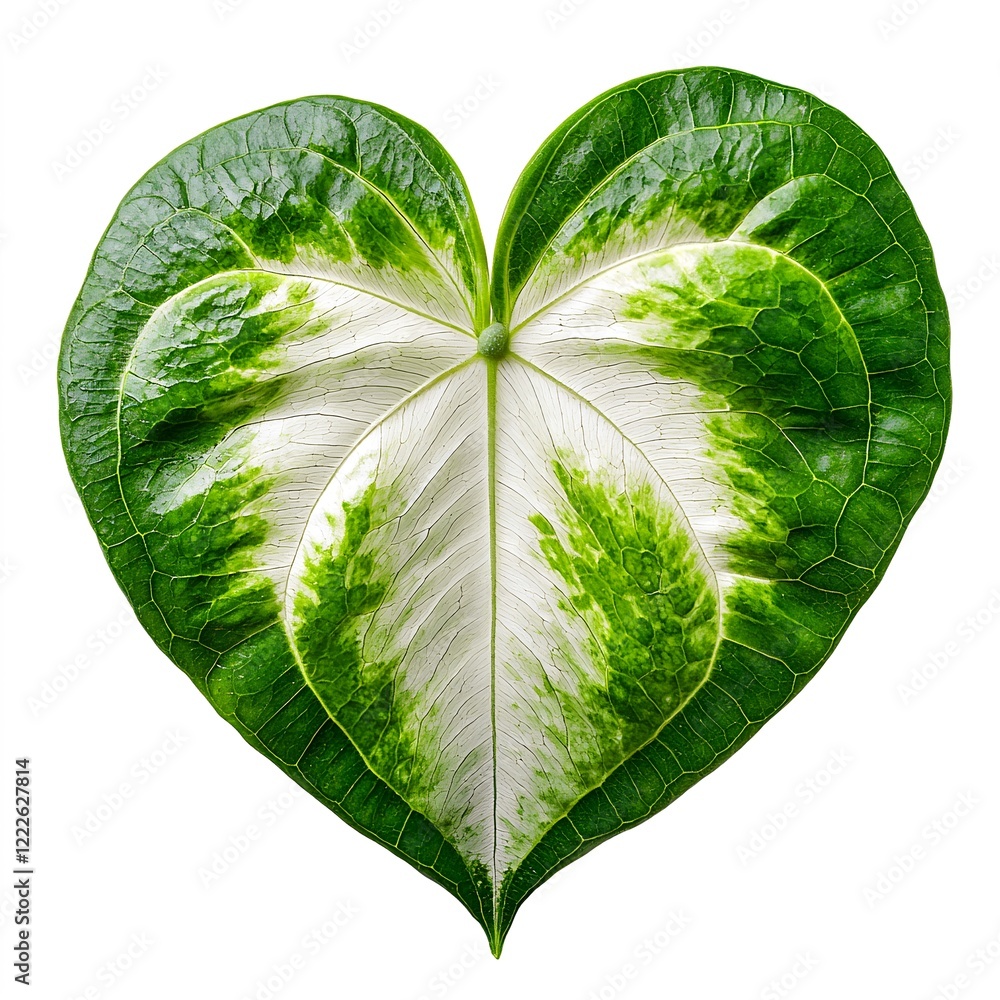 Poster heart-shaped leaf with variegated green patterns and textures