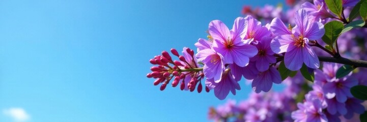 Purple flowers on a jacaranda tree against a blue sky, florals, blooms