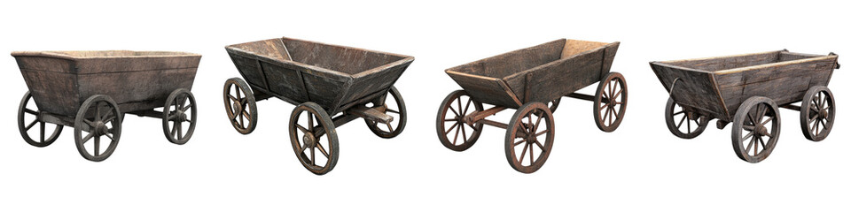 Barrow on wheel isolated on transparent background, PNG, Set of