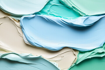 Abstract Art Texture of Creamy Pastel Colors with Waves of Blue and Green Paint