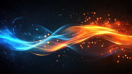 Obraz premium Data streams illuminated in vibrant blue and orange hues create a dynamic visual representation of technology and energy