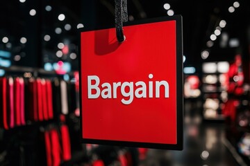 Digital bargain sign in retail store shopping discount concept