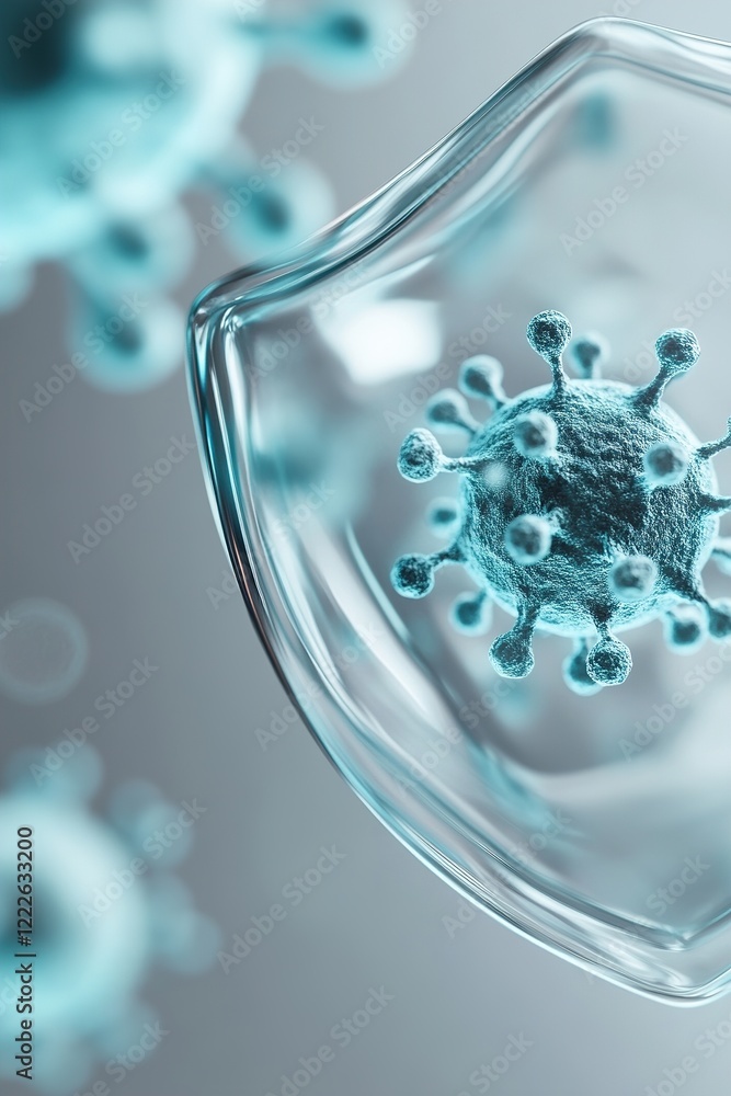 Poster a transparent shield effectively blocks and reflects glowing virus particles while showcasing modern