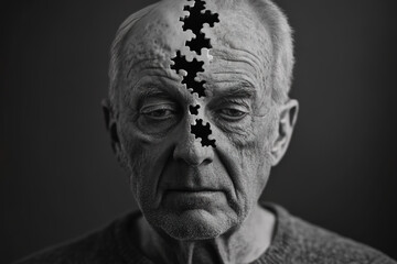 Dementia depicted through a striking visual of an elderly man's fragmented identity and loss of memory