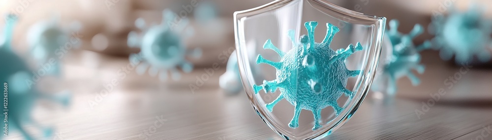 Poster a conceptual representation features a transparent shield effectively reflecting or blocking glowing