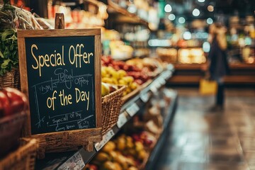 Retailer promotes special offer of the day in grocery store