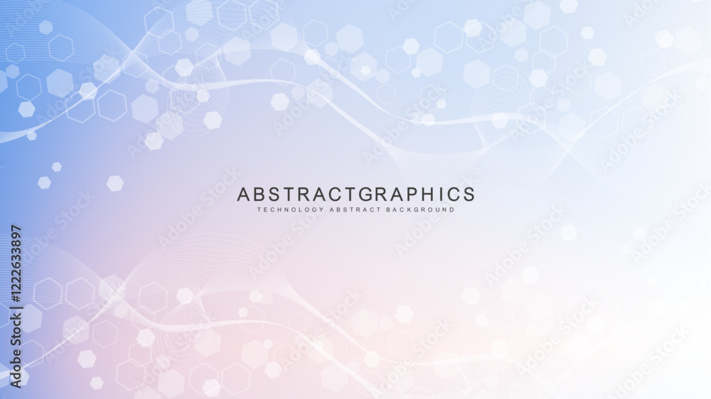 Canvas Prints modern scientific background with hexagons, lines and dots. wave flow abstract background. molecular