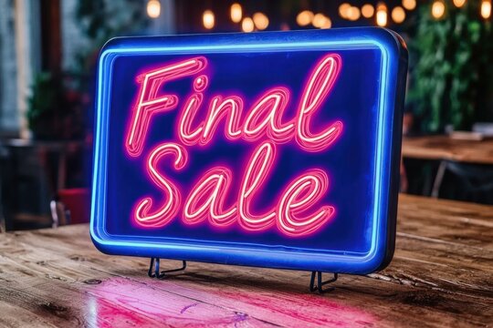 Vibrant final sale neon sign urban night advertisement close-up