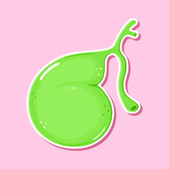 Fototapeta premium Sticker Gallbladder character. Vector hand drawn cartoon kawaii character illustration icon. Isolated on pink background. Gallbladder character concept