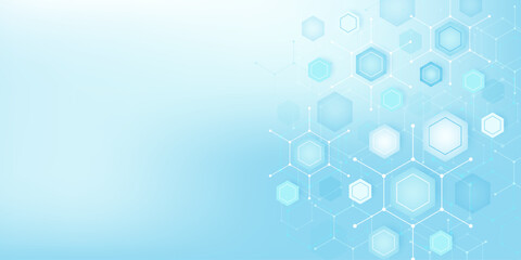 Health care abstract background with hexagons, lines and dots. Medical innovation banner template concept. Biology and pharmaceutical technology background. Vector illustration.