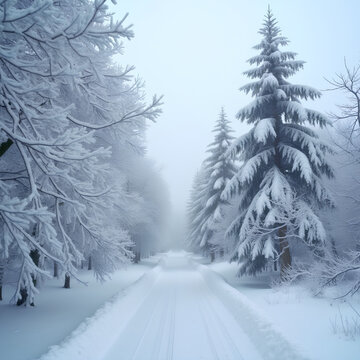 Hiver glacial : arbres recouverts de neige &eacute;paisse, formant des sculptures naturelles.