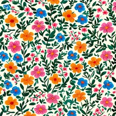 Seamless pattern with bright tropical flowers  for summer fabrics.  Acrylic painting. Hand-drawn illustration. 