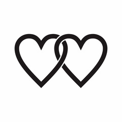 Interlocked heart shapes, side by side and parallel. Monogram vector illustration for love and relationship.