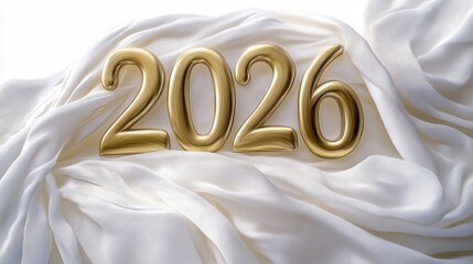 Gold Number 2026 On White Pastel Colored Background, Symbol New Year Celebration Concept